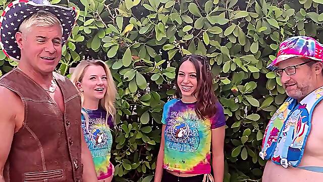 Two cute girls Riley Star and Laya Rae in a hot threesome