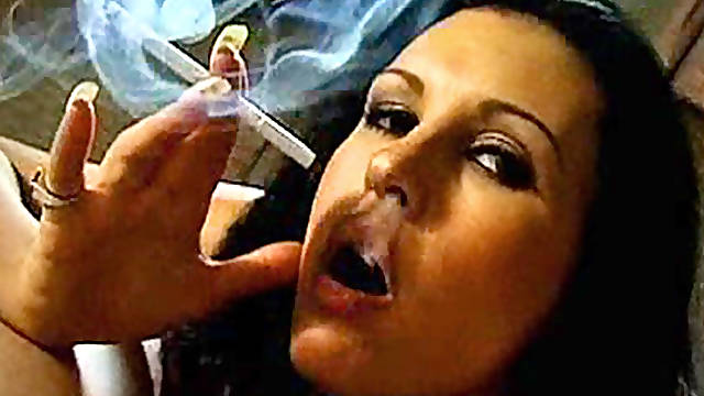 Brunette is smoking and sucking