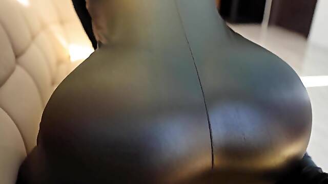 Bomshell blonde milf in latex bodysuit gets railed in her ass with his huge cock