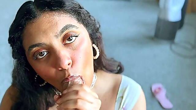 Indian stepmom sucks and fucks every hard inch of cock