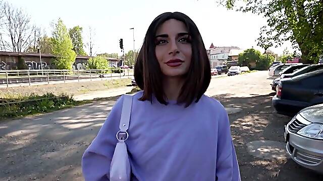 Sensational brunette from Italy is going to take dick in public