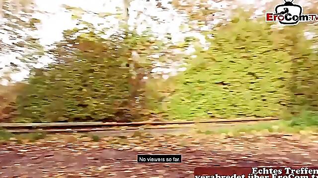 Busty German mature brunette MILF gets fucked in the park