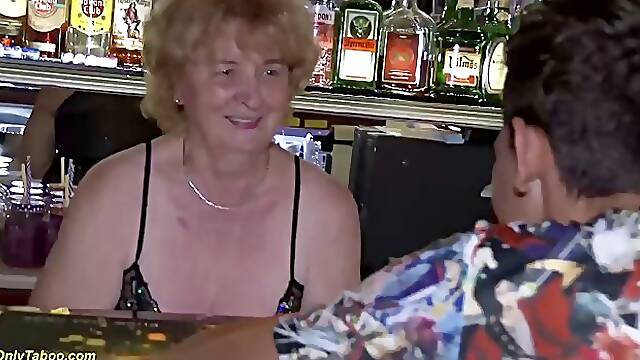 Slutty granny is working in a local night club and using every opportunity to have steamy sex