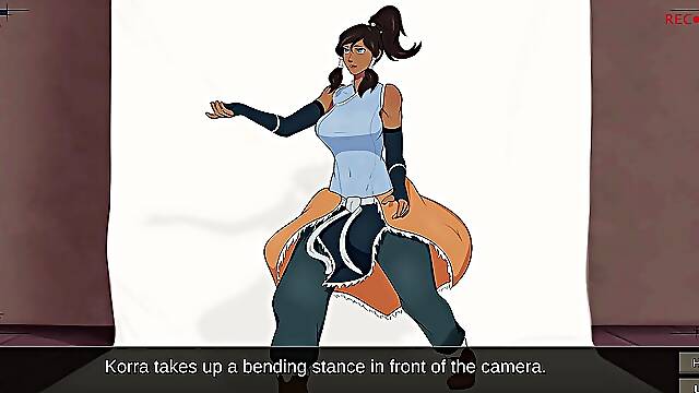 Cummy Benders assistant helps Korra try on swimsuits to pay off her debt.