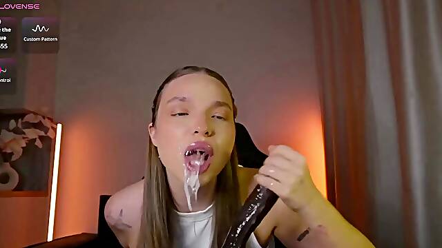 Brunette Teen Deepthroats Massive Dildo and Shows Off Perfect Ass on Webcam
