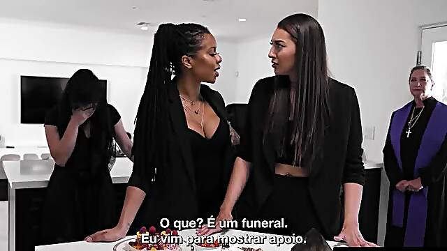 ADULT TIME - Bella Rolland Gives Up Free Use Pussy To Kira Noir At Public Wake! PORTUGUESE SUBTITLES
