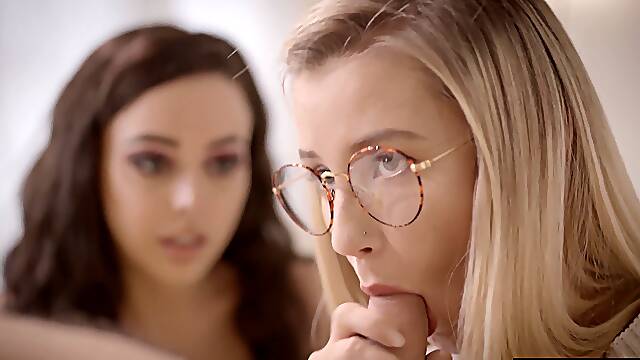 Shy teen stepsis gets help from slutty bestie to fuck her stepbro