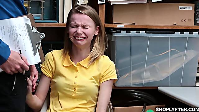 Skinny chick screaming while security guard fucking her from behind