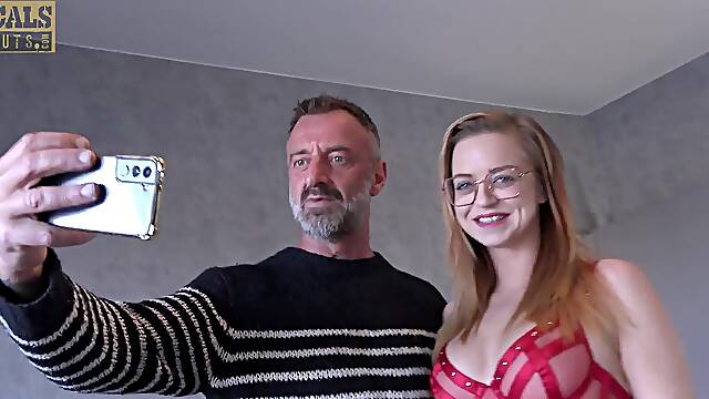 Redhead glasses wearing Joy in hot mmf threesome action