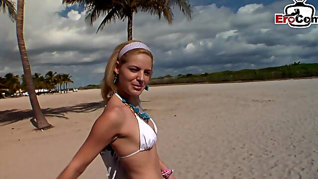 Skinny student teen pick up at the beach in holiday