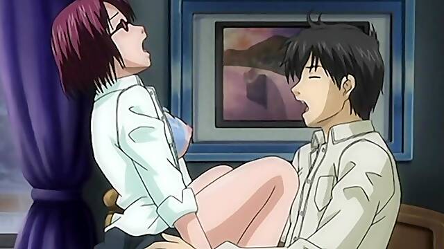 Uniformed cutie gives blowjobs while fingerbanging in a naughty anime scene
