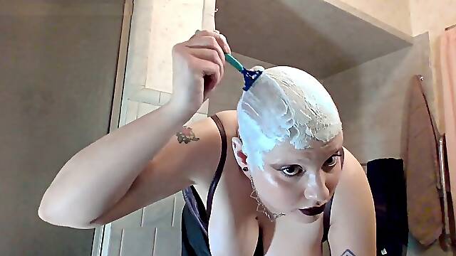 Browless Buzzcut Bitch Goes entirely hairless and ejaculates Hard