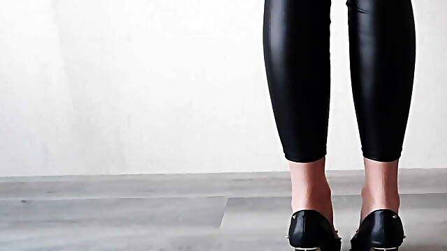 Ass worship. Dominatrix in tight leggings will make you worship her sexy and juicy ass. 