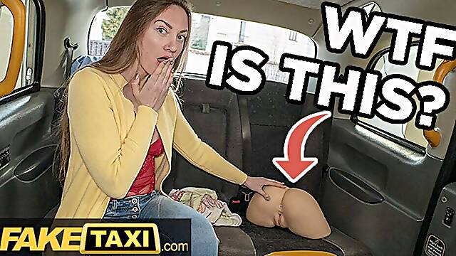 Fake Taxi Brunette babe finds a rubber vagina and offers up her real pussy for free