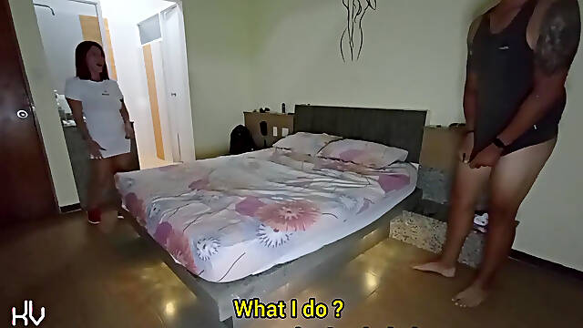 My Roommate Comes Back and Catches Me Masturbating, and Ends up Lending Her Body to Cum