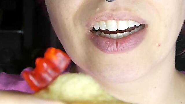 Madeleine Cookies and a Red Gummy Bear Meet Big Sharp Teeth