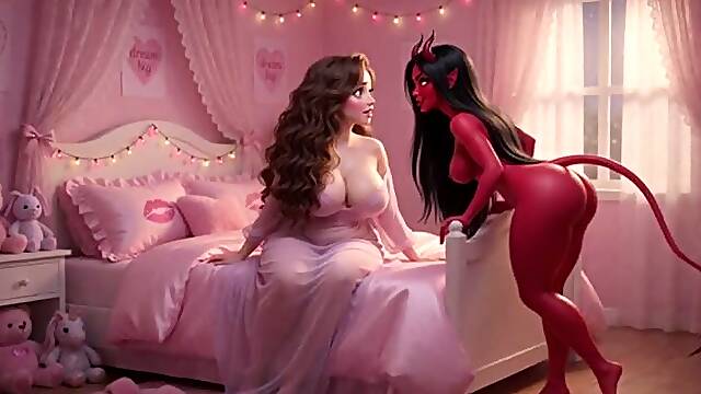 Red Desire Awakens in a Pink Bedroom Passionate Summoning AI generated