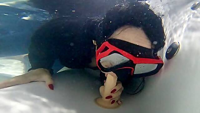 POV blowjob and handjob underwater with snorkel goggles