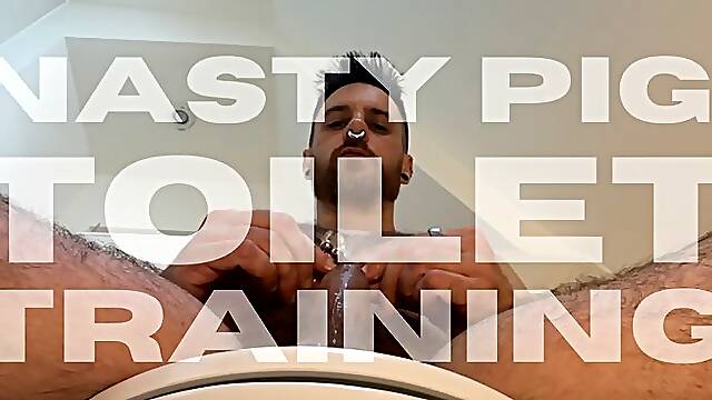 Toilet jerk off session for nasty boys!