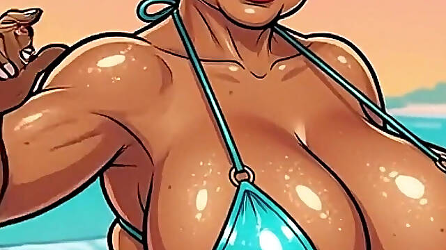 Busty Granny Huge Boobs Beach Tease - New Ai Style