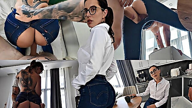 Stepsister Was Going to an Interview, but I Tore Her Jeans and Ass!