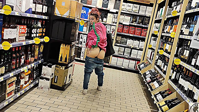 Crazy Rebeca Addams in Jeans Buttcrack at the Supermarket