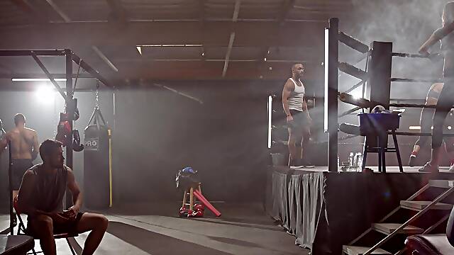 Two guys fucked Haley Reed in the gym, showcasing intense dp action.